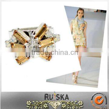 Clear Yellow Crystal Silver Color Irregular Alloy Metal Ring