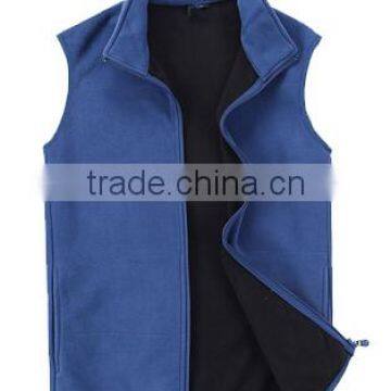 Causal Style Outdoor High Collar man Blue Polar Fleece Vest