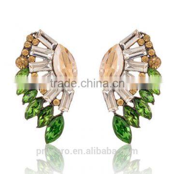 Angel Wings Designs Resin Plant Women Five Colors Glass Stones Stud Earrings photo-5