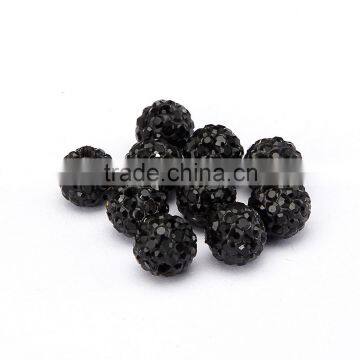 Top Quality 8mm Black Color Polymer Clay Caystal Rhiestone Ball Shape Spacer Silver Plated 10pcs Per Bag