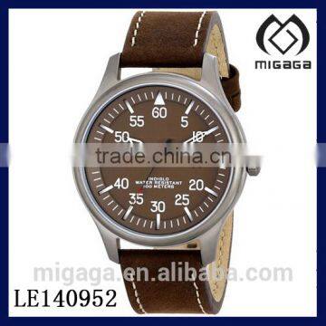 Fashion Men's Military Field Watch with Brown Leather Band