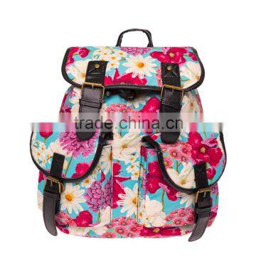 3d printing pink ecru flower New Ladies Canvas Retro Vintage Backpack Women Rucksack Shoulder School Bag