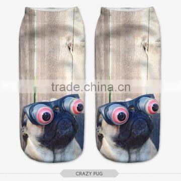 compression crazy pug sock high quality 3d digital full print colorful ankle socks sports unisex custom hot sale stretch spandex