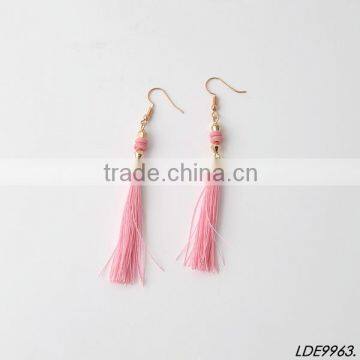 Pink bead and long pink tassel adorable earrings