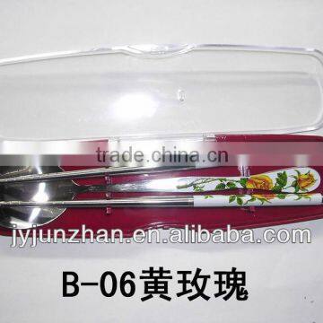 Stainless Steel Chopstick Spoon With Rose Handle Made in China ( With Blue Flower Stick On) photo-3