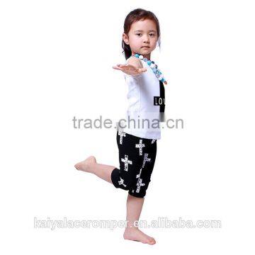 2016 Wholesale Bulk Sell 1-8 Children Kids OUTFITS Cross Printing Pant Unisex Cool Girls Boutique Clothes Top Sets photo-3