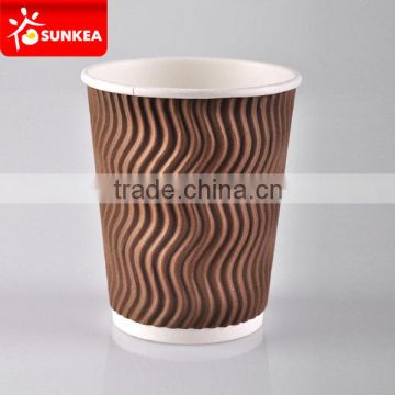 8oz disposable kraft ribbed ripple paper cups with S style design