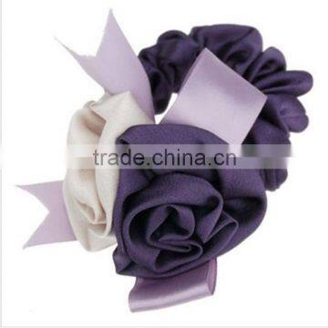 newest purple Ribbon Scrunchy Rose Flower Ponytail Holder vintage Hair Accessories