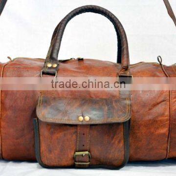 Real Goat Leather Vintage Messenger Shoulder Bag Travel Luggage Bag Gym Duffle Bag Vintage Gymnastic Bag