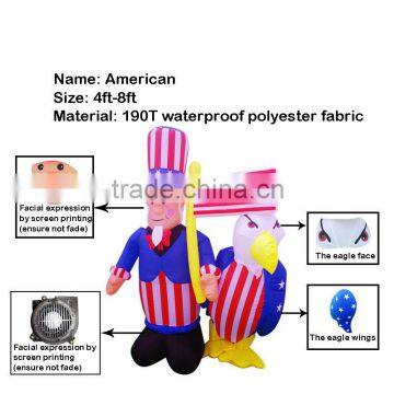 PATRIOTIC INFLATABLE 6' UNCLE SAM HOLDING AMERICAN FLAG WITH BALD EAGLE