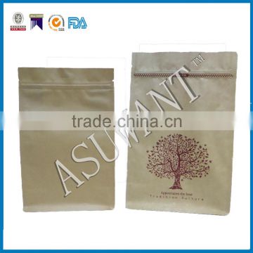 hot sale factory price customized brown zip-lock flat bottom Kraft paper tea/coffee bag