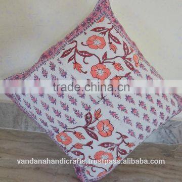 Handmade Cotton Kantha Flower Printed Cushion Covers Custom Design, Drop Shipping From India