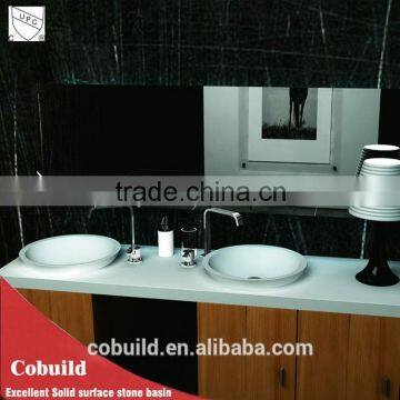 bathroom vanity with double solid surface sink countertop, new design bathroom resin sinks