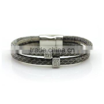 Hottest Love Letter Charm Double Layer Genuine Snakeskin Leather Bracelets for Women