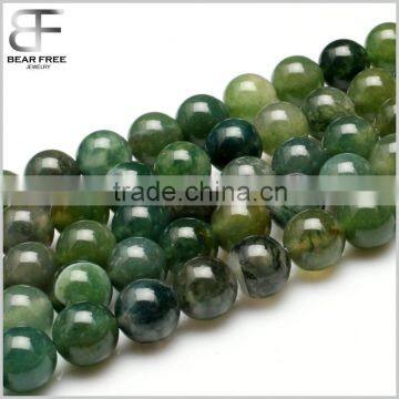 Bear Free Natural Round Moss Agate Beads Strand Jewelry Making Beads