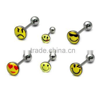 Surgical Steel Smiley Logo Tongue Bar