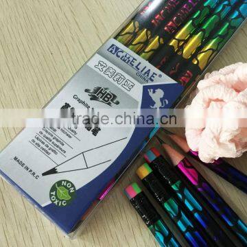 Standard size round shape soft wood heat rolling rainbow laser HB pencil sharpened with rainbow eraser
