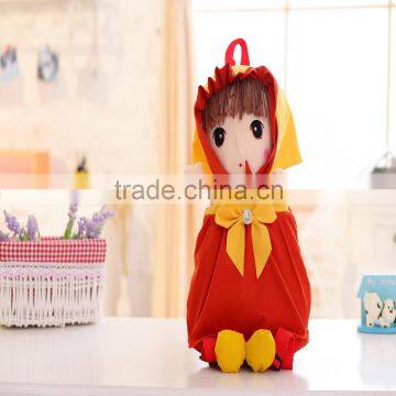 55cm beautiful customized beige stuffed plush Phil doll backpack with red windbreak&yellow hood