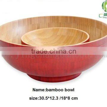 Large Bamboo flat bottom round salad bowl with stand