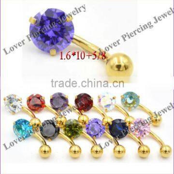 Gold Plated Zircon High Polish Stainless Steel Navel Belly Piercing Jewelry [SS-E829]