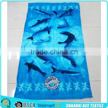 Pure Cotton High qualtity dolohin beach towel reactive printed with customer brand