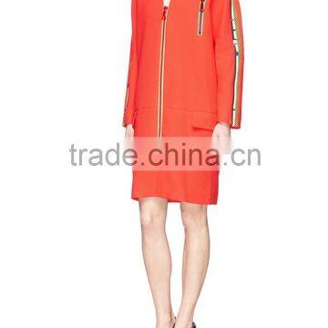 2015 Garment Factory Orange Stripe Zip Ladies Coat, Women Long Sleeve Jacket photo-5