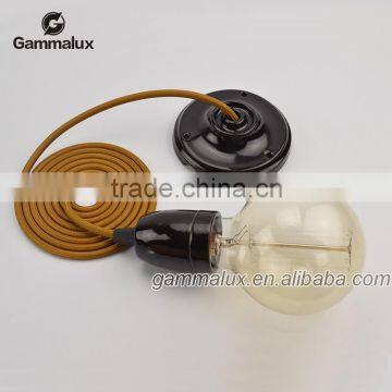 Hot Sale E27 Ceramic Ceiling Rose Light Holder with Brown Braided Electric Wire