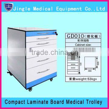 Dental five drawers mobile medical cabinet, compact laminate board cabinet