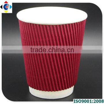 8oz Red Vertical Ripple Paper Coffee Cup