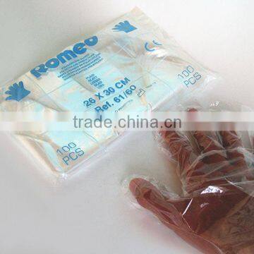 2015 canton fair hot sale disposable plastic folded pe glove in bag