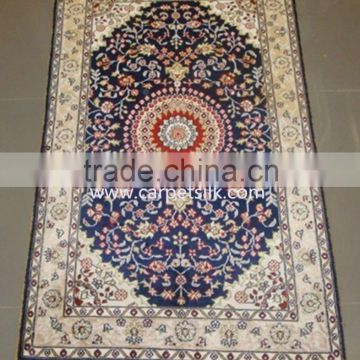 blue silk prayer rug for muslim use collection rug handmade silk small carpet factory whosale rug