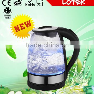 striking blue led light ring pyrex glass electric kettle 1.7L