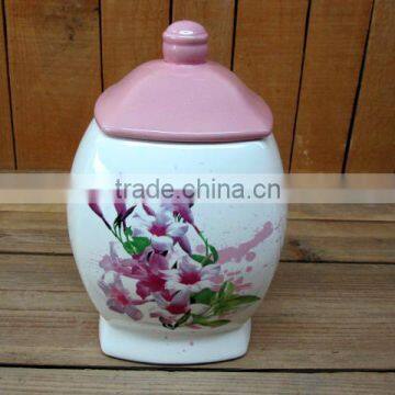 Factory Directly Ceramic Morning Glory Decal Biscuit Canister