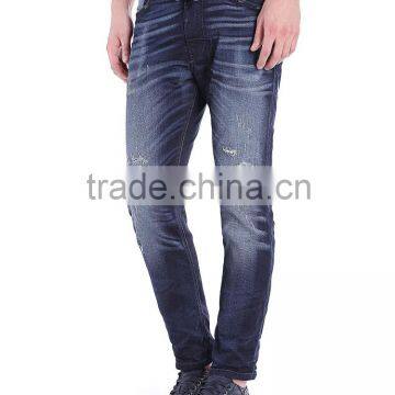 low crotch carrot check mans denim jeans light blue