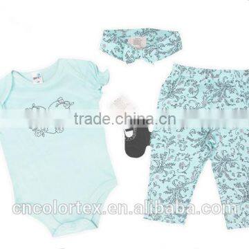 100% Cotton 4pcs Set Baby Romper Set Short Sleeve Romper and Pants