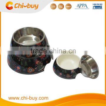 Chi-buy Black cartoon girl Detachable Dual Melamine Pet Bowl antiskid Dog food water Bowl,S Size:3.93"LX5.51"WX1.77"H