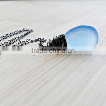 falak gems AAA Chalcedony Blue Gemstone Jewelry Blue Necklace Sterling Silver necklace