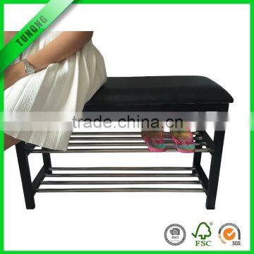 Classic black wood bench with shoe rack