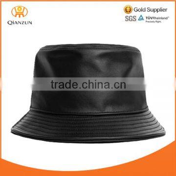 hip hop fashion style cool schoolbay genuine leather foldable round black leather blank bucket hat