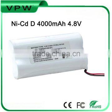 Factory Customized Rechargeable Ni-Cd D 4000mAh 4.8V Battery