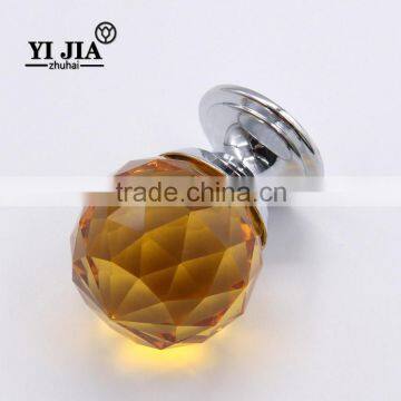 Solid Brass Base Honey Amber Diamond Cut Glass Pulls and Knobs for Cabinets photo-5