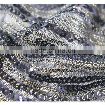 Latest Design Wave Pattern Fashion Sequin Fabric, Wholesale Sequin Mesh Fabric / Stretch Sequin Embroidered Fabric photo-5