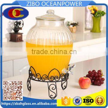 Glass Beverage Dispenser glass water bottle with iron stand glass lid