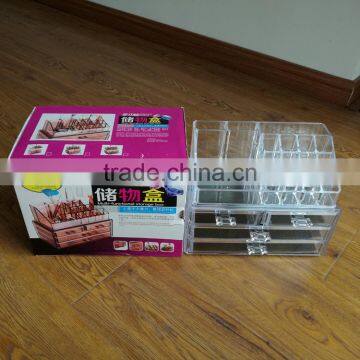 wholesale household 2pcs clear cosmetic acrylic makeup organizer with 8 grids 16 darwers for store jewelry cosmetic