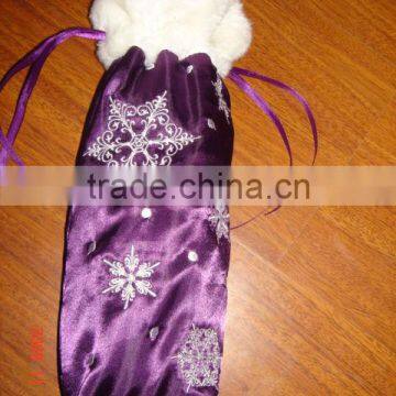 Christmas Holiday Velour Santa Wine Liquor Bottle Cover Bag Decoration photo-3