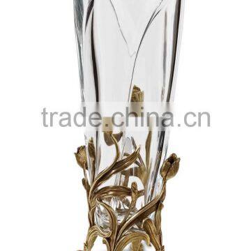 Unique Crystal Flower Vase Inlaid Bronze Casting Conch & Flower Vine Edge, Home Decorative Crystal Vase With Gilt Bronz Base photo-2