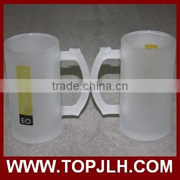 Transparent and frosted big glass beer mugs with handle