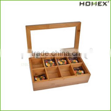 Natural Living Bamboo 8 Compartment Tea Box with Clear Lid/Homex_Factory