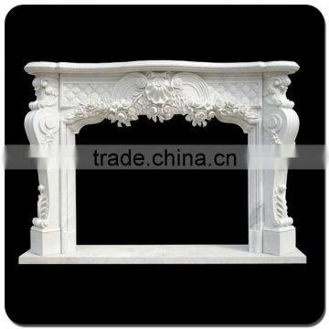 Popular design floral and shell cultured white marble fireplace surround