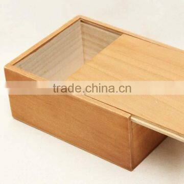 Custom Luxury High Quality and Clear Window With Sliding Lid Wooden Tea Box